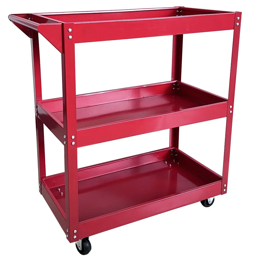 

3 Tray Service Utility Cart Flat Shelf Utility Cart With Swivel 360 Degree Wheels Tool Cart