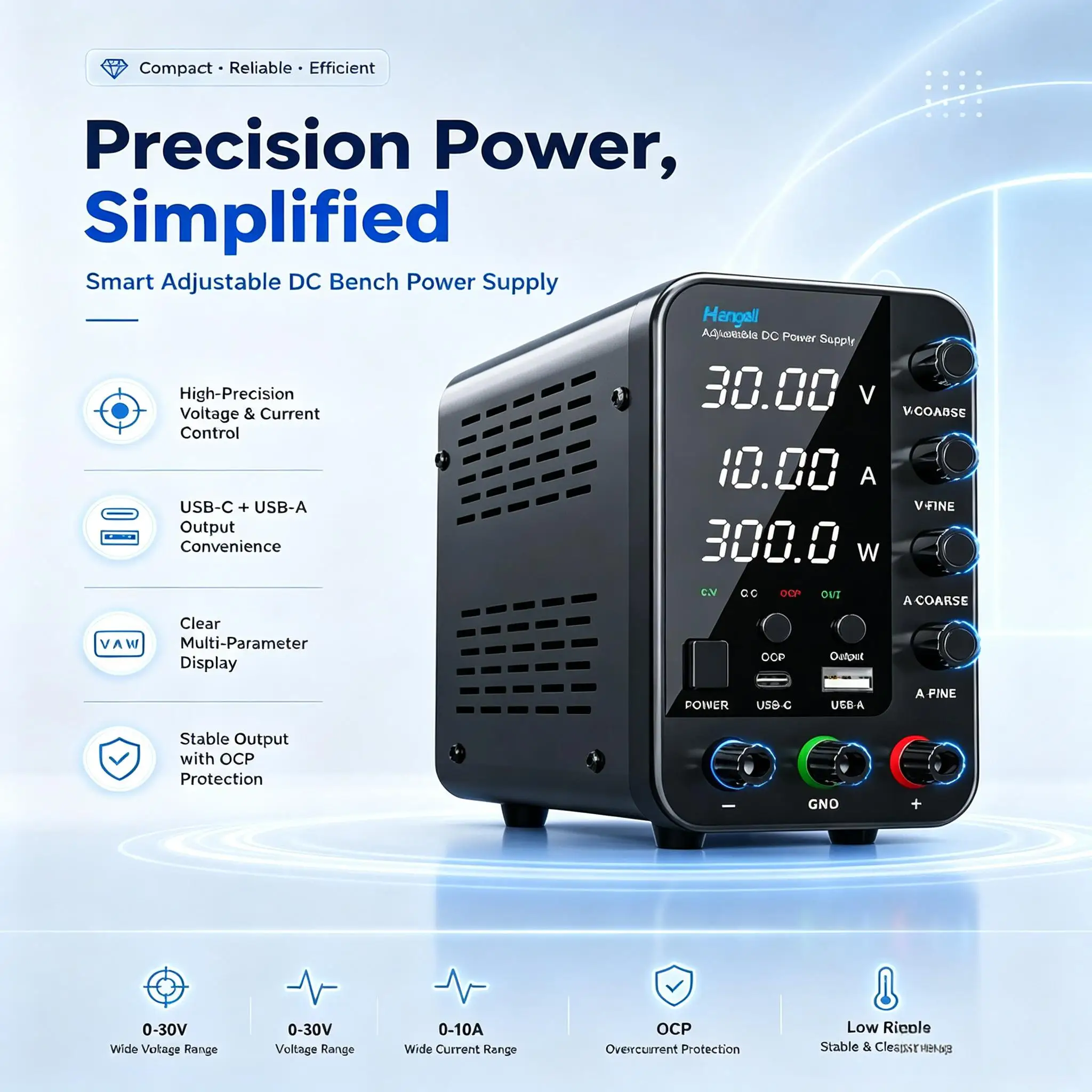 DC Laboratory Bench Switching Power Supply 30V/60V/120V Adjustable Voltage Regulator Preset Current ON/OFF