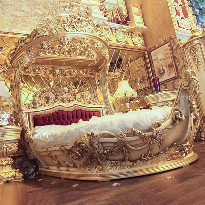 

French Luxury Bed Design High Quality Pirate Ship Double Bed Bedroom Emperor Princess Comfortable Letto Matrimoniale Furniture