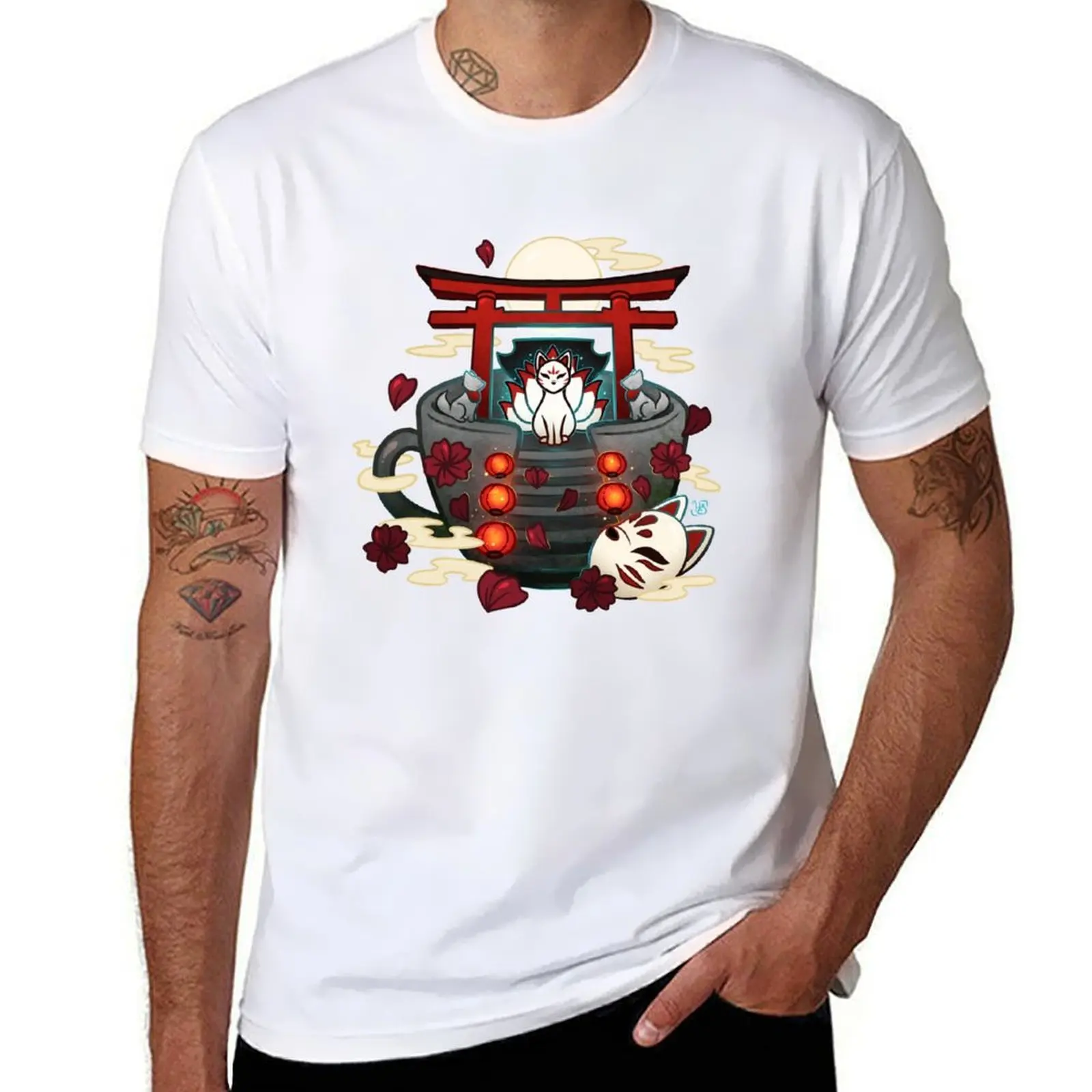 Moonlit Kitsune Shrine Teacup T-Shirt funny t shirts cotton mens graphic t shirts man t shirt cotton high quality T-Shirt