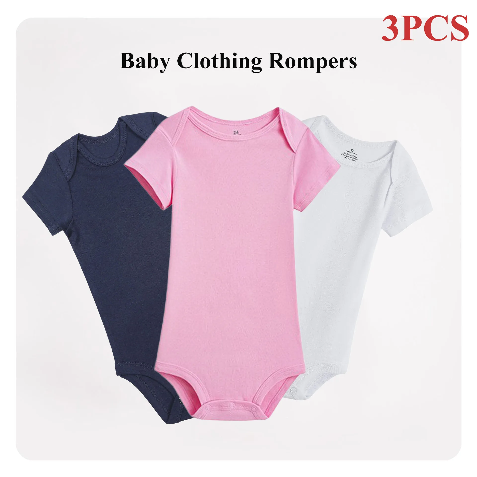 

3PCS/LOT Baby Short Sleeved Rompers Clothes 100% Cotton Solid Jumpsuit for Newborns Infant 3-24M Boys Girls Four Season
