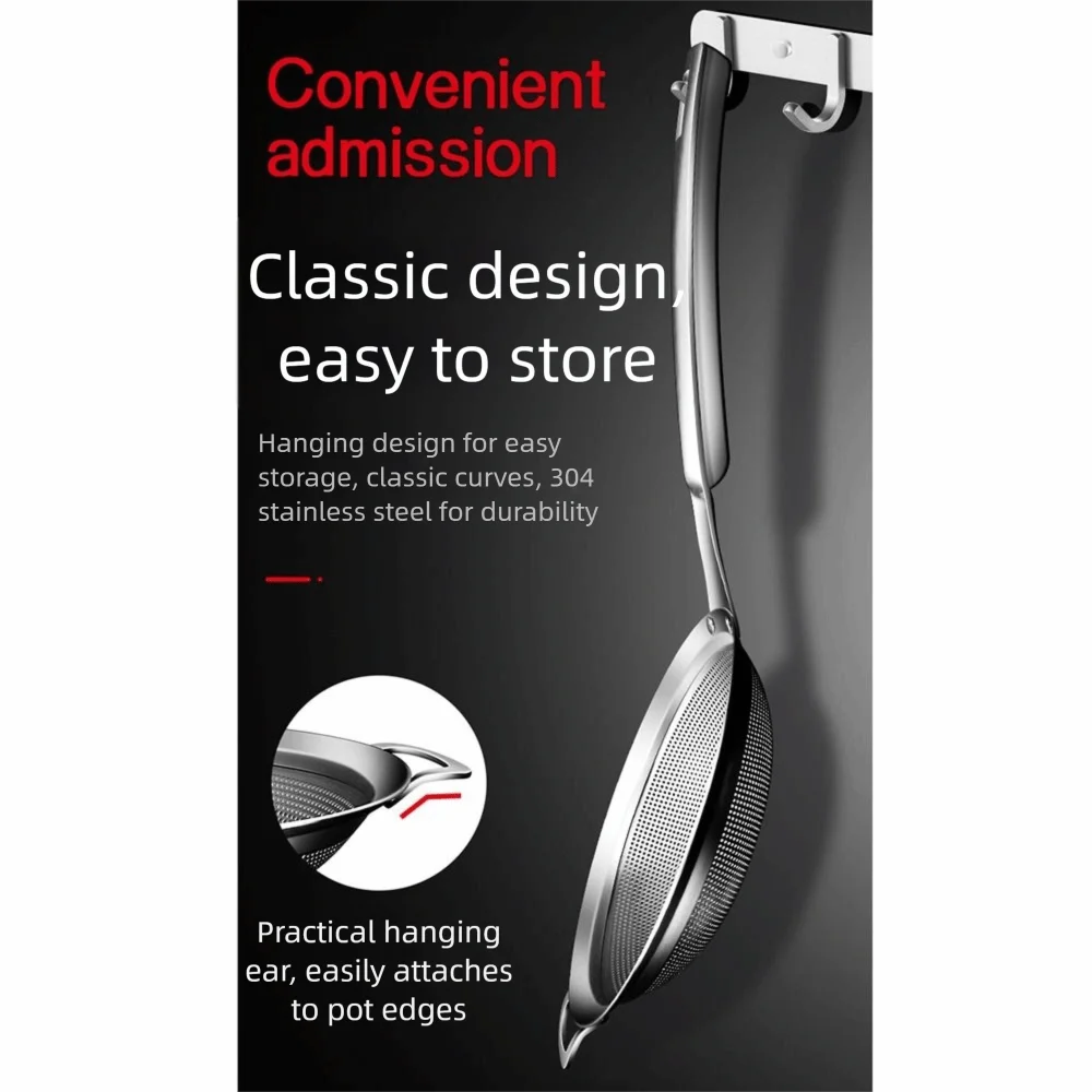 

304 Stainless Steel Stainless Steel Strainer Long Handle Anti-scald Flour Colander Food Grade Non-slip Fine Mesh Filter Spoon