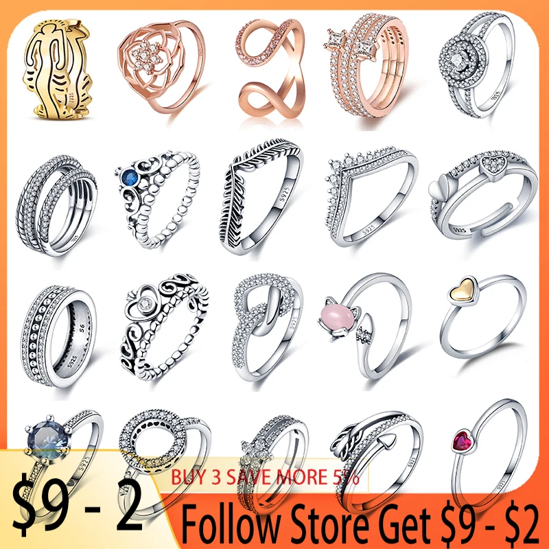 

Brand New 100% Genuine 925 Silver Women's Ring Original Heart Crown Rose Gold Crystal Engagement Ring Wedding Anniversary Jewelr