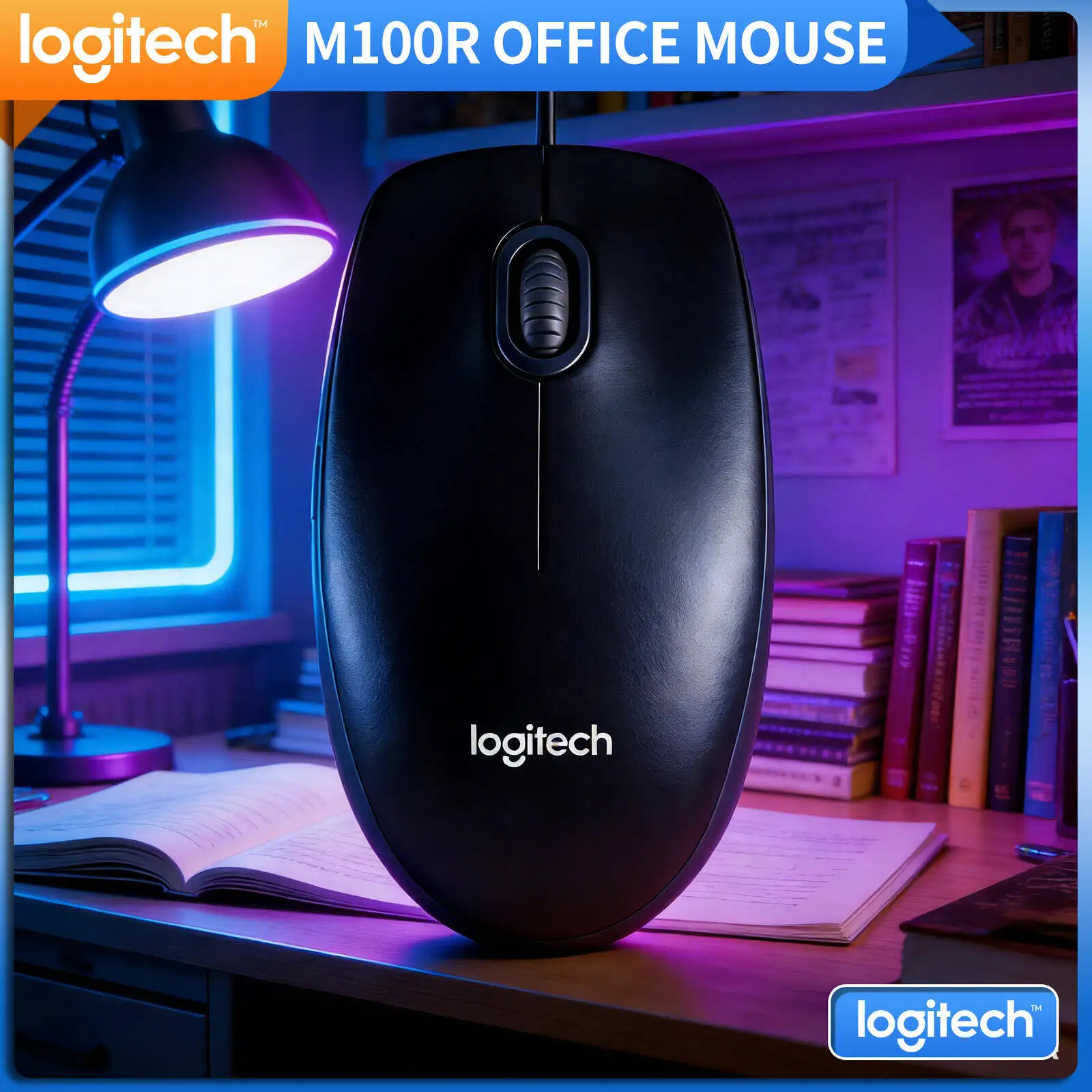 

Проводная USB-мышь Logitech M100R, оптический сенсор 1000DPI, эргономичная форма, подходит для левшей и правшей, для офиса и дома