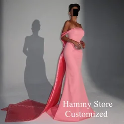 Saud Evening Dress Customized Peach Pink Mermaid Prom Gown Beading Cape Sweep Train Backless Arabian Party Dresses for Weddings