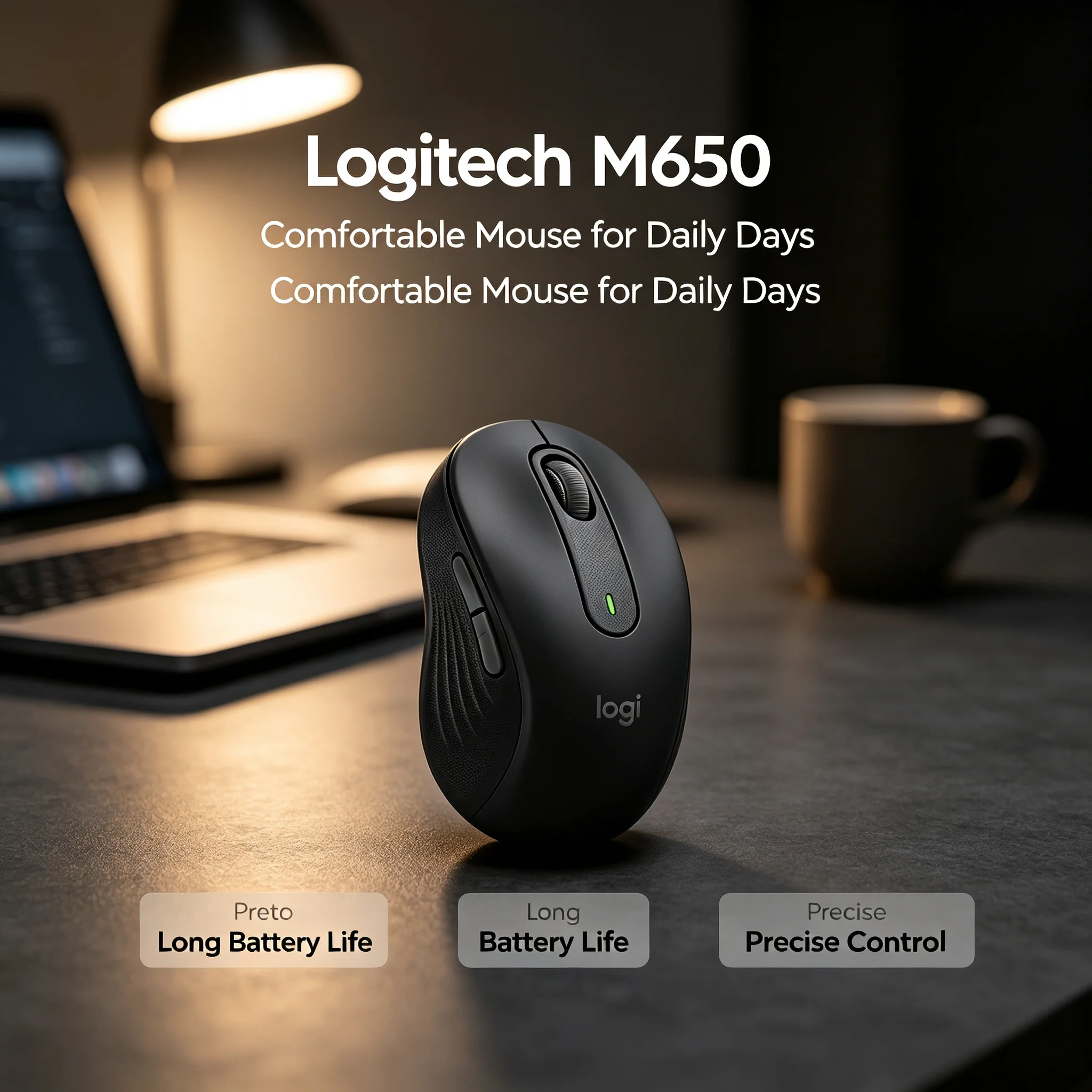 Logitech Signature M650 Ergonomic Bluetooth Office Wireless Mouse 5 Programmable Keys Low Noise Click Rubber Side Grips Multi De