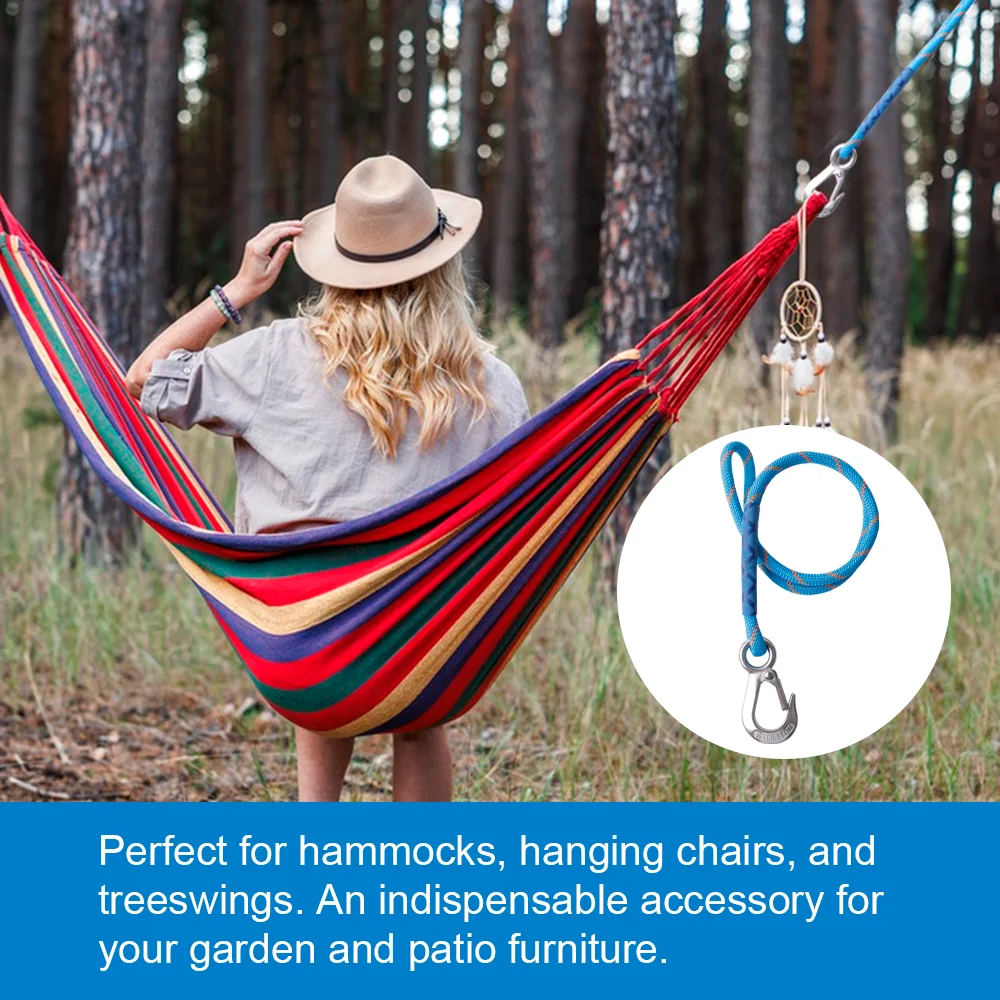 Corda para balanço de 60 cm, gancho e laço profissional de aço inoxidável resistente, ferramenta para pendurar rede/cadeira suspensa, suporte de carga seguro de 250 kg, corda para pendurar ao ar livre