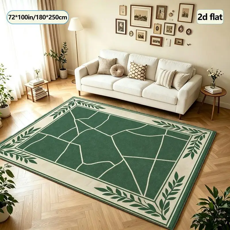 Retro Green Cracked Mosaic Border Carpet Washable Carpet Non-Slip Indoor Living Room Bedroom Home Floor Carpet