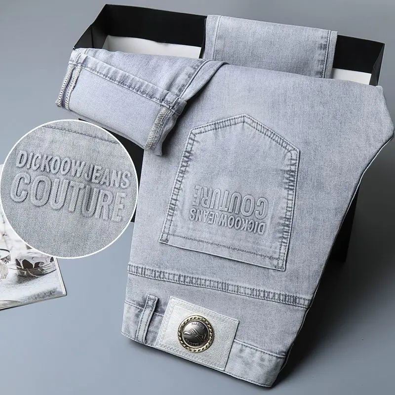 

Осень 202, мужские эластичные джинсы, повседневные хлопковые джинсы с высокой талией и прямыми штанинами, большие размеры, удобные износостойкие молодежные модные корейские...