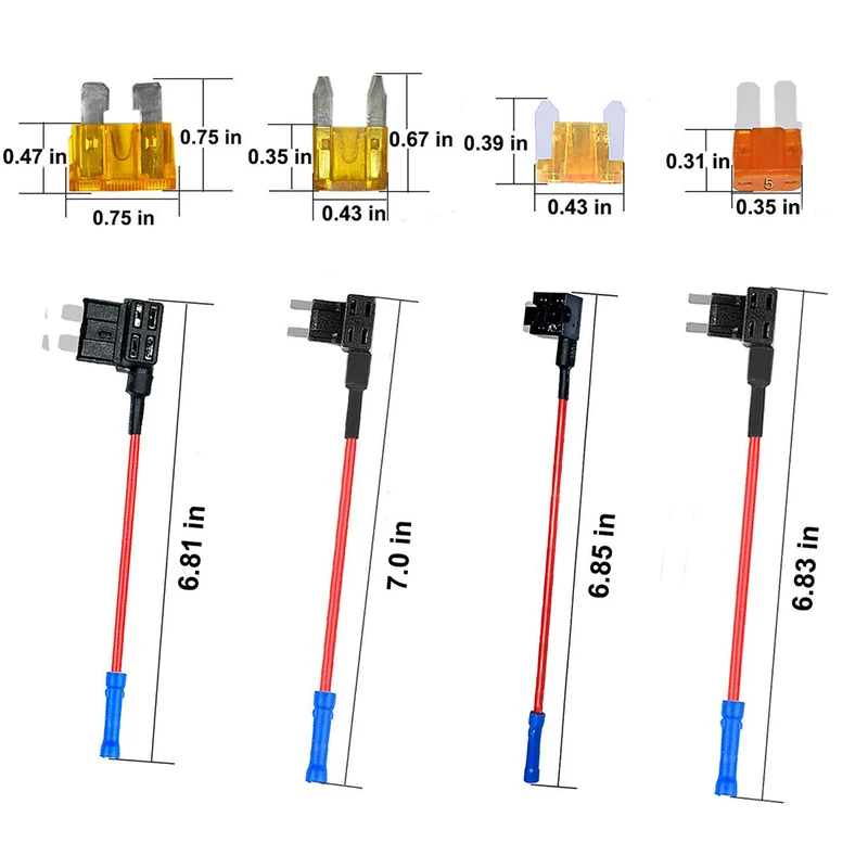 4 types of fuse taps -12V additional circuit adapter and fuse kit, with standard MICRO2 Mini ATC ATS adapter tap fuse holder