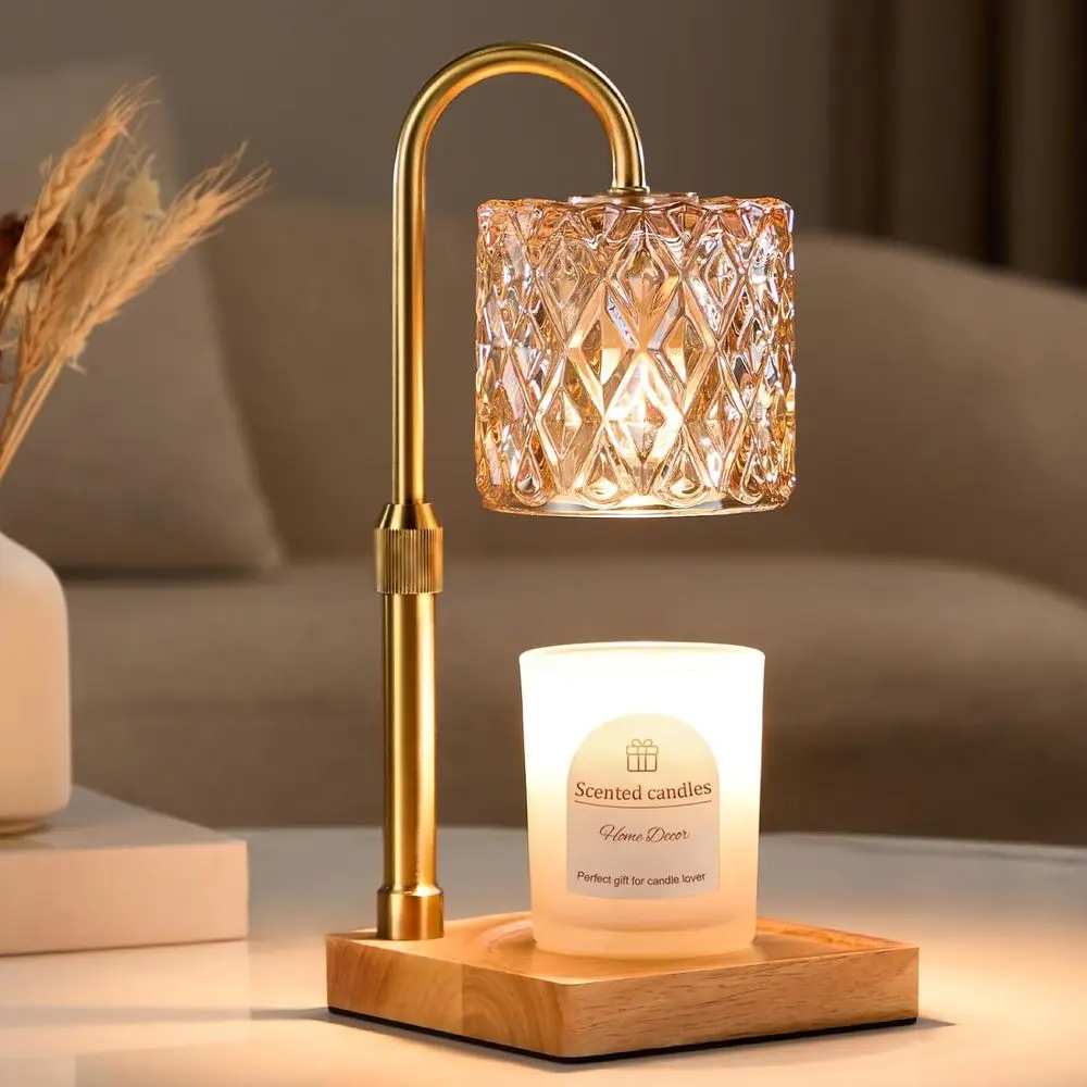 

Candle Warmer Lamp with Timer - Dimmable Adjustable Height Wax Melt Warmer or Jar Candles, Vintage Home Decor with Elegant Amber