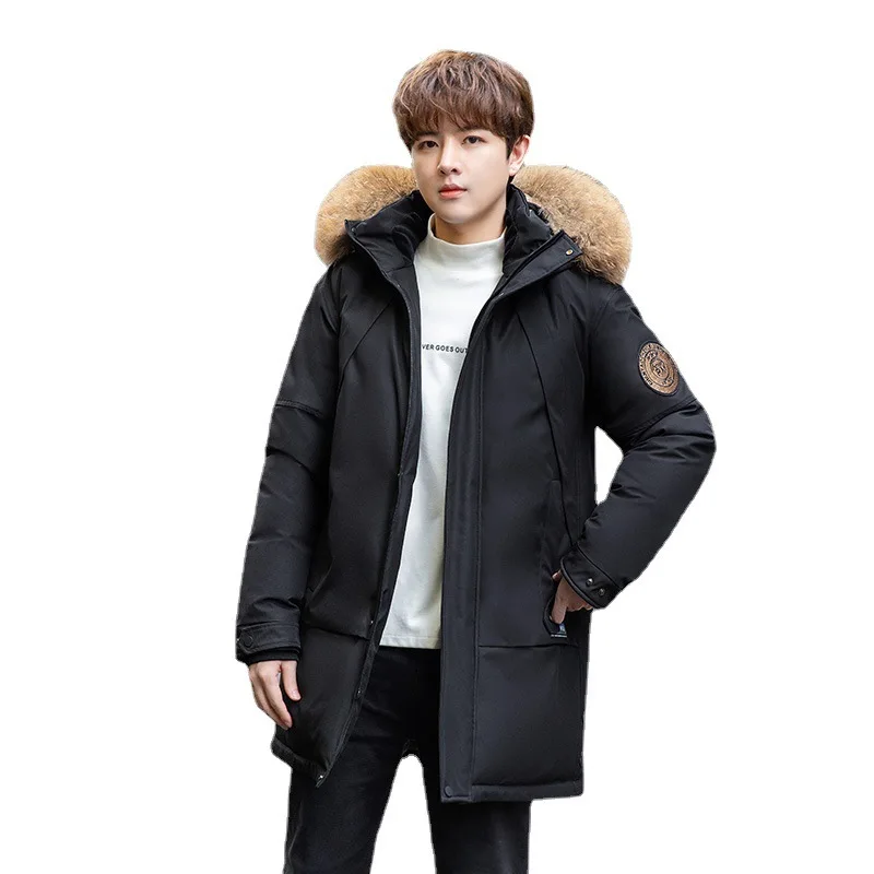 2025 Men's Down Jacket Winter Thickened Large Fur Collar Hooded Coat Two-Way Open Loose Fit Winter Warm Outerwear Coat