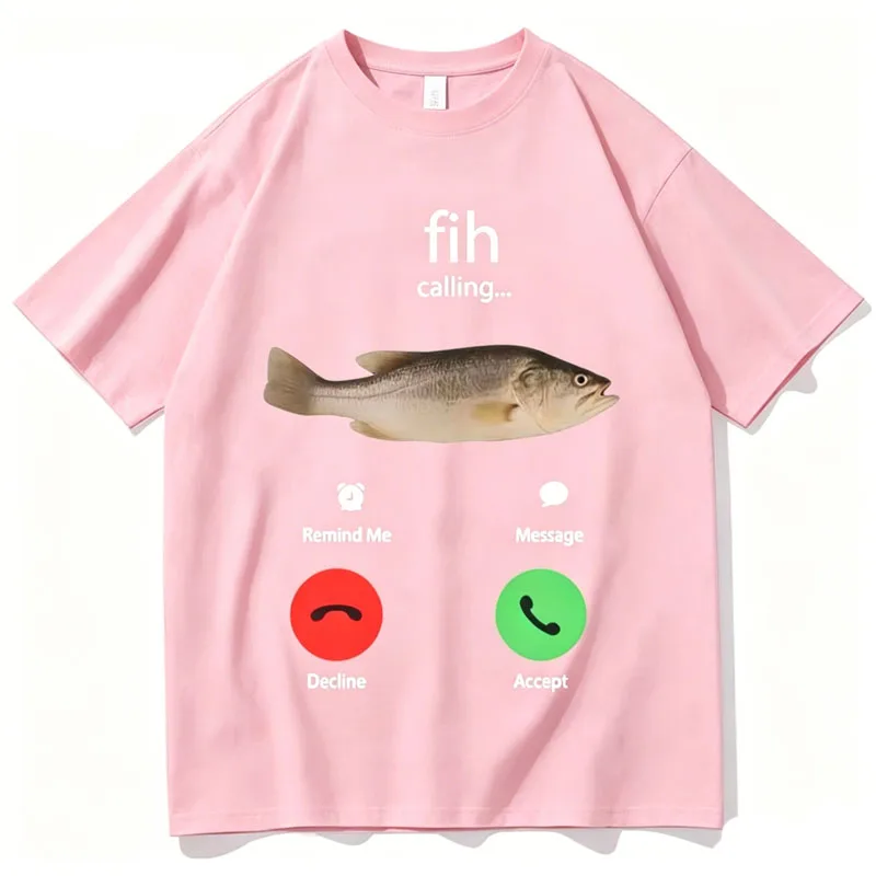 Fish Calling Funny Fishing T-Shirt Women Men Humor 'Fih Calling...' Graphic Tees Casual Short Sleeve Tops Fisherman Gift Tshirt