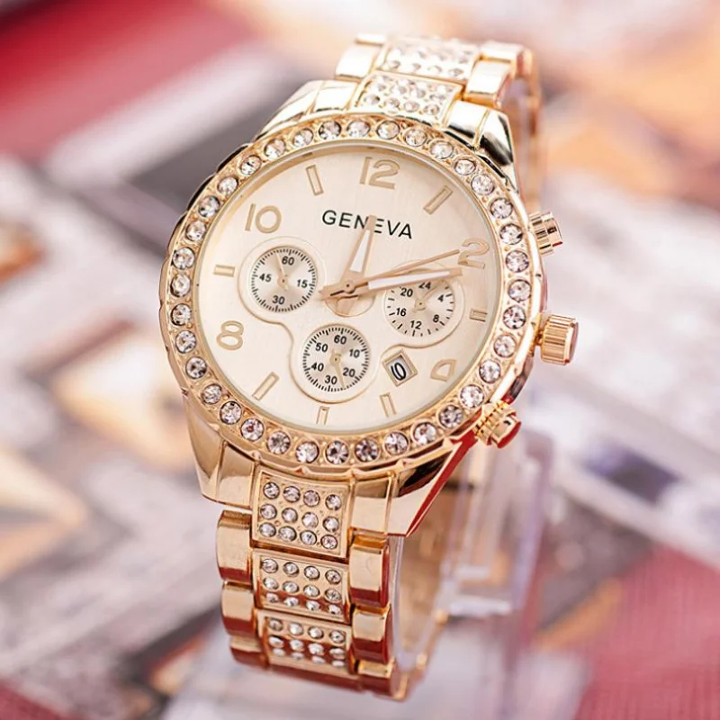 Montres de luxe en cristal pour femmes, or rose, Genève