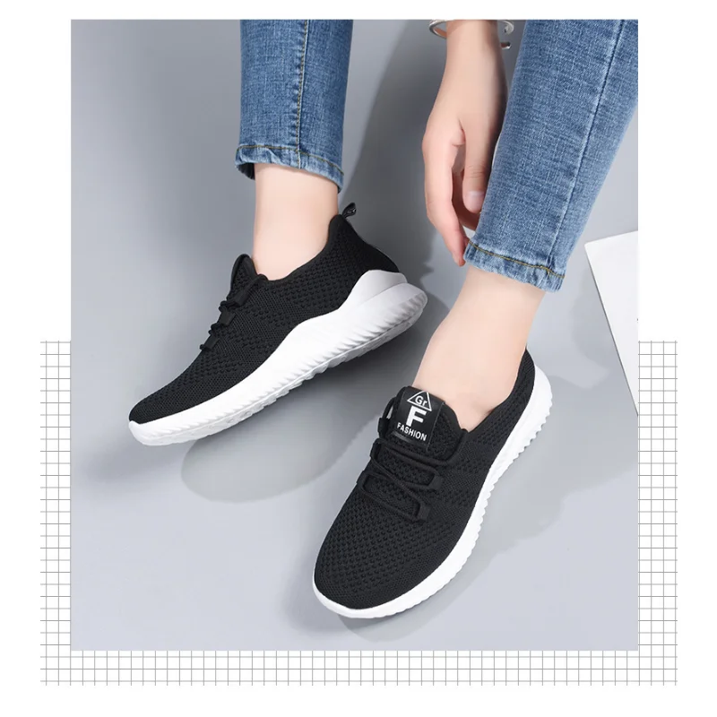 Women\'s Casual Sneakers Summer Comfortable Breathable Flat Shoes Fashion Women Walking Soft Versatile Lace-Up Running Shoes