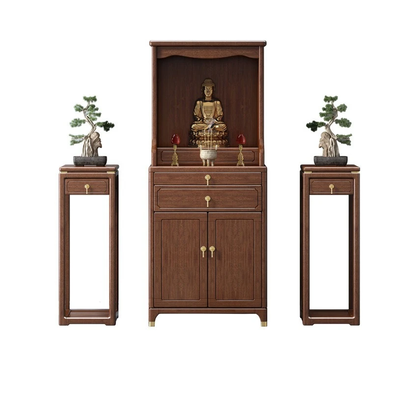 

New Chinese-style solid wood Buddhist niche with door, walnut home cabinet, Buddhist platform, Guanyin shrine