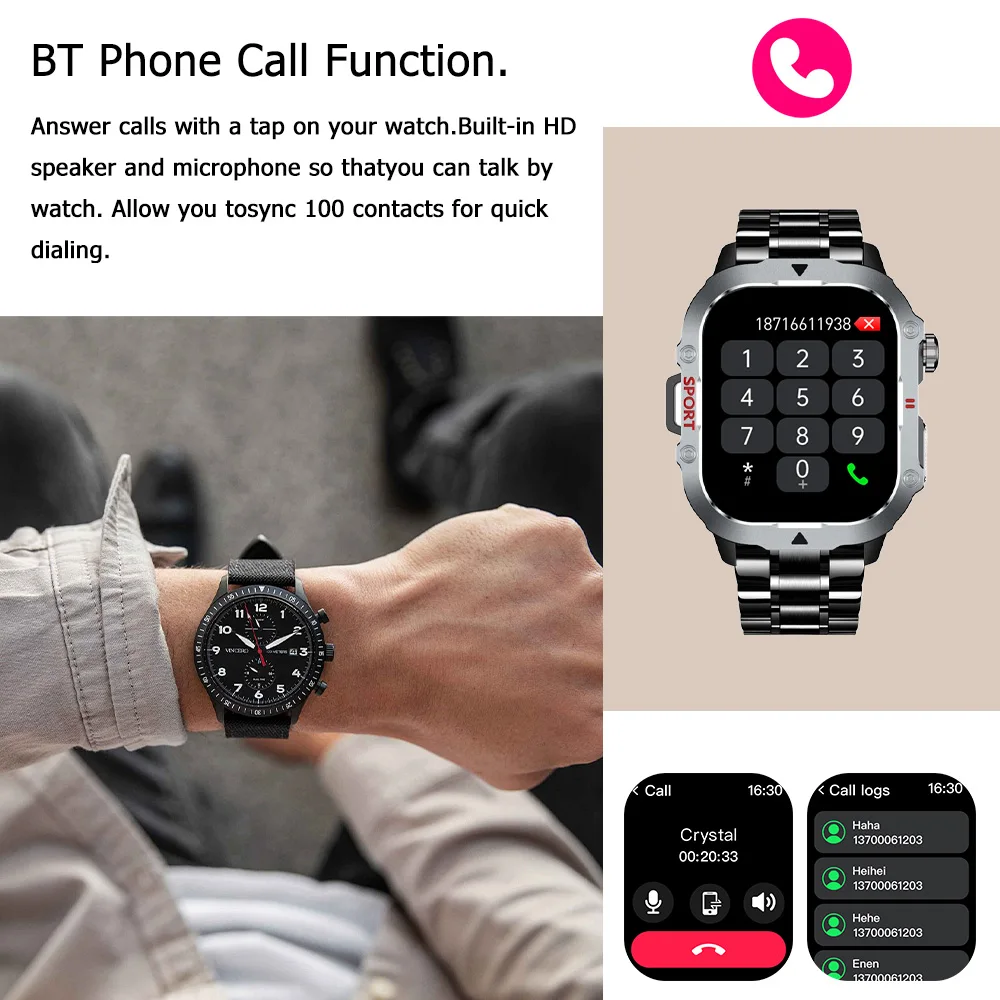 Military Smartwatch Men Women 2.19” HD 240*296 Souvenir Alarm Clock Answe Make Calling Bluetooth Call Diy Faces Watches Outside