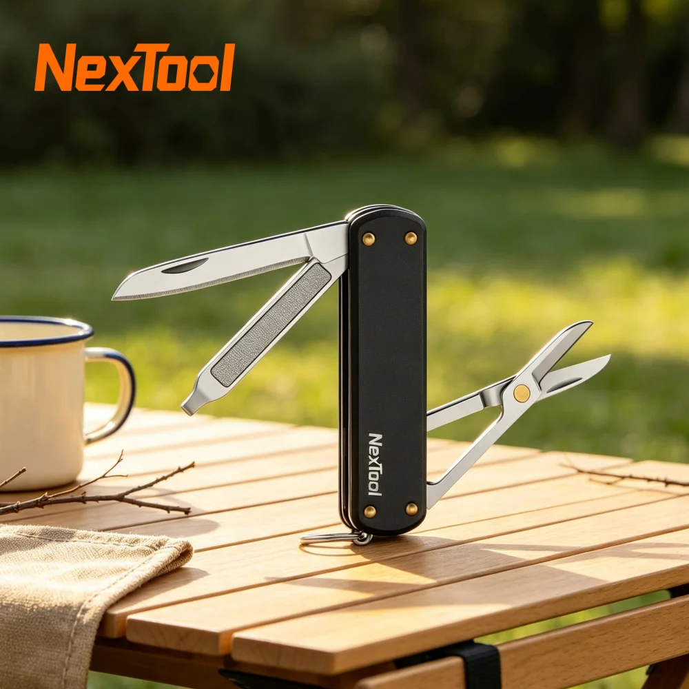 NexTool Mini Scissors Pocket Tool Knife with Scissors File Keychain Multitool Screwdriver for EDC Camping Fishing Travel Gear