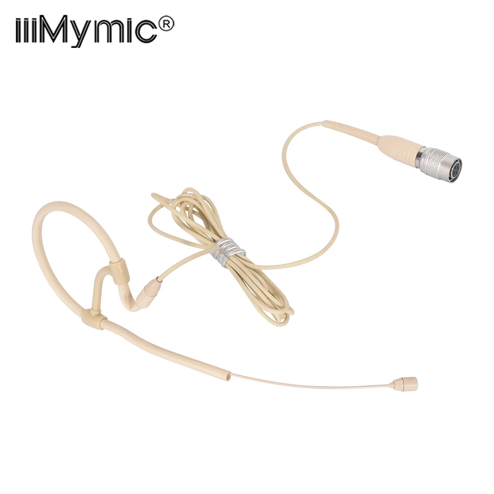 iiiMymic Single Earhook Headset Microphone Mini 4Pin Beige Headworn Mic for Audio Technica Wireless BodyPack Transmitter