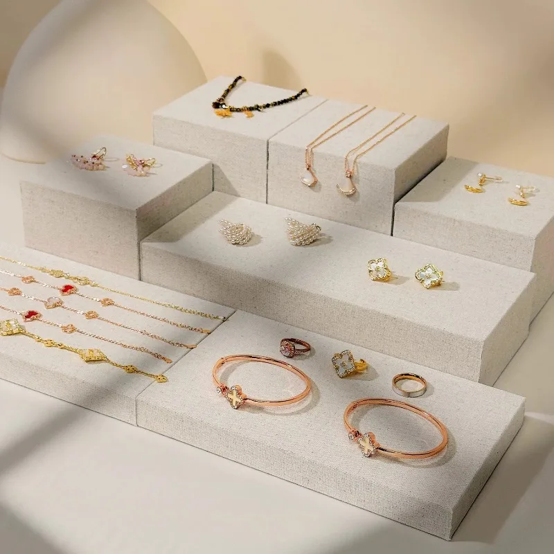 Jewelry Display Rack, Earring Stand, Ring Holder Bracelet Bangle Organizer Jute Tray Accessory Live Streaming Shooting Props