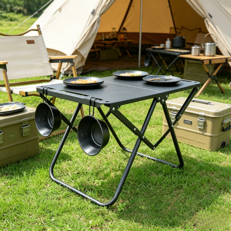  Lightweight Beach Picnic Table, Foldable Hollowed Tabletop, Compact Outdoor Desk for Camping and Daily Leisure 