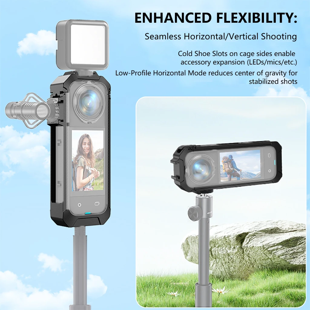 Für Insta360 X5 Erweiterung Fall Metall Schutz Rahmen Mit Kalten Schuh Halterung Magnetische Basis für Insta 360X5 Kamera Käfig Rig – Detail 4