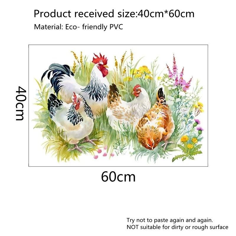 New Hen Chickens Rooster in Grasses Vinyl Decal Wall Sticker Home Kitchen Décor Wall Corner Cabinet Refrigerator Wallpaper Decor