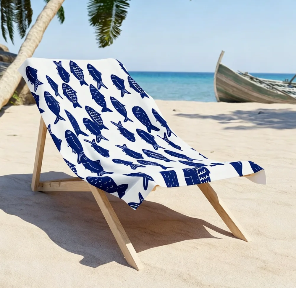 Blue Sardine Fish Pattern Beach Towel  Nautical School Fish Design, Lake House decor, beach house essentials
