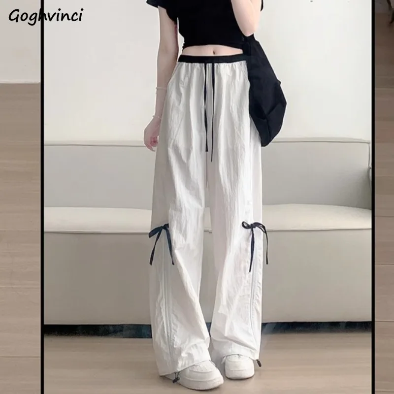 

Pants Women Panelled Bow Design High Waist American Style Drape All-match Casual Summer Srteetwear Trousers Young Fashion Chic