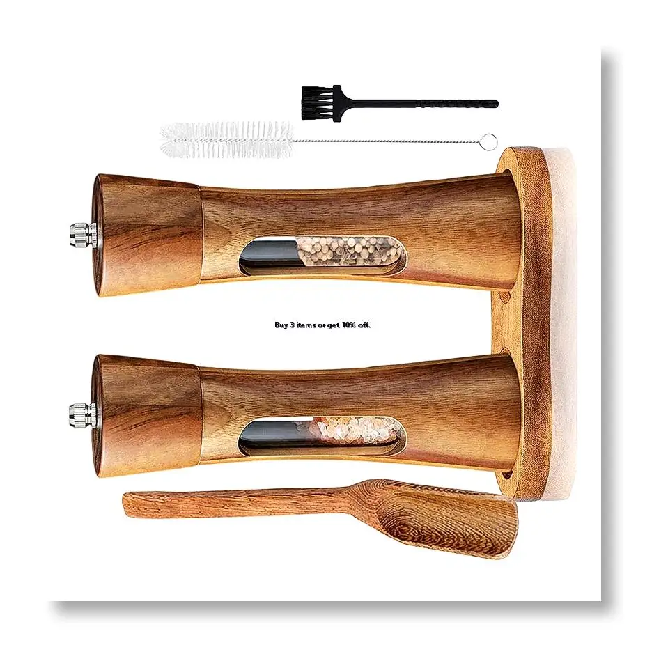 ✱Pepper Mill Wood Salt and Pepper Mill Manual Salt Mill Spice Mill with Adjustable Ceramic Grinder for Pepper Salt Spices