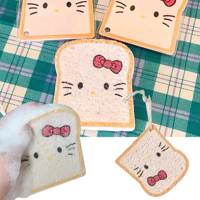 

Kawaii Hello Kitty Toast Dishwashing Sponge Kitchen Cleaning Sponges Scouring Pad Cartoon Kt Dish Cloths Pot Wipe Cleaning Tools