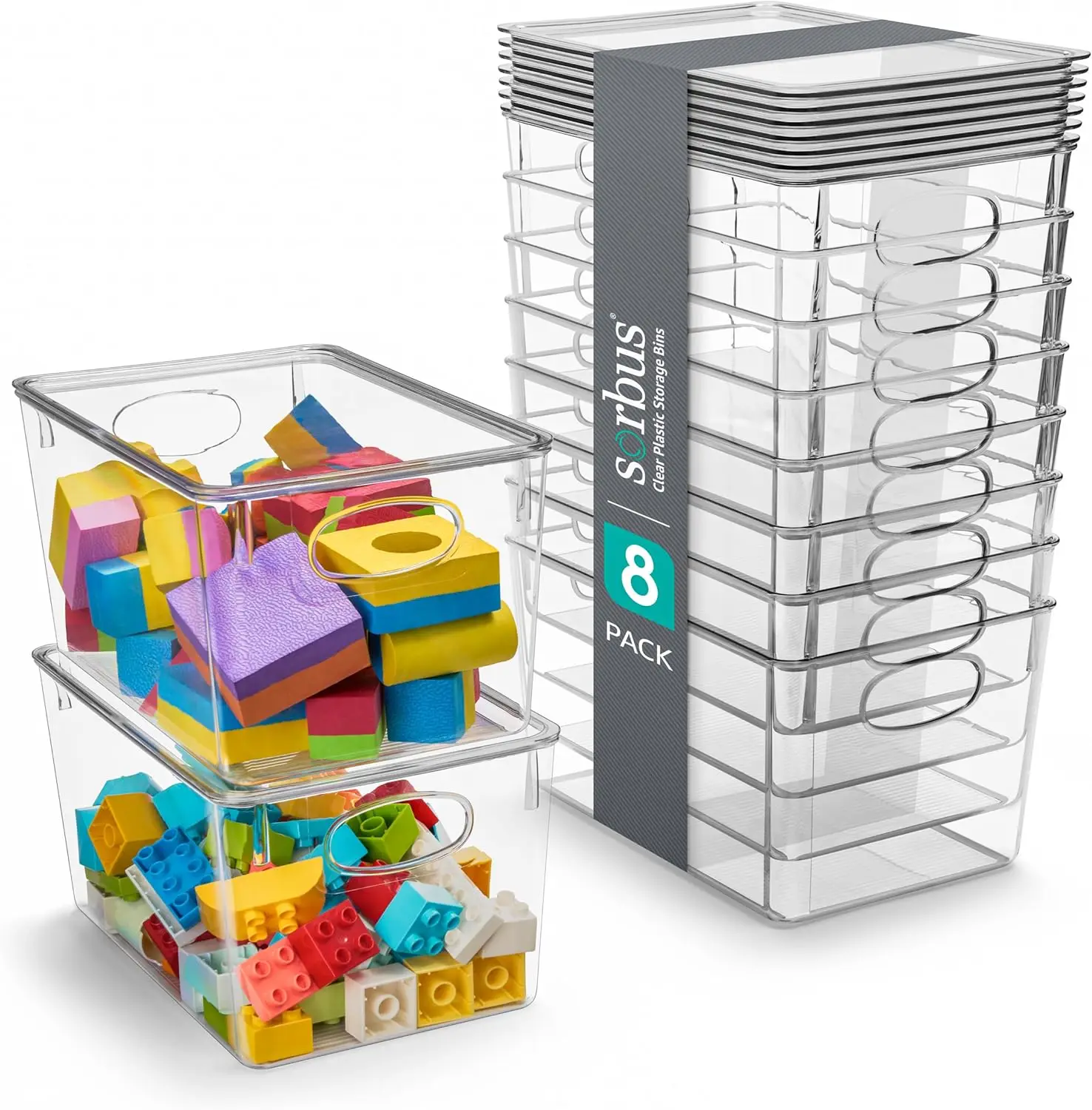 

Large Clear Stackable Storage Bins with Lids - Organizer for Toys, Clothes, and More - 8 Pack