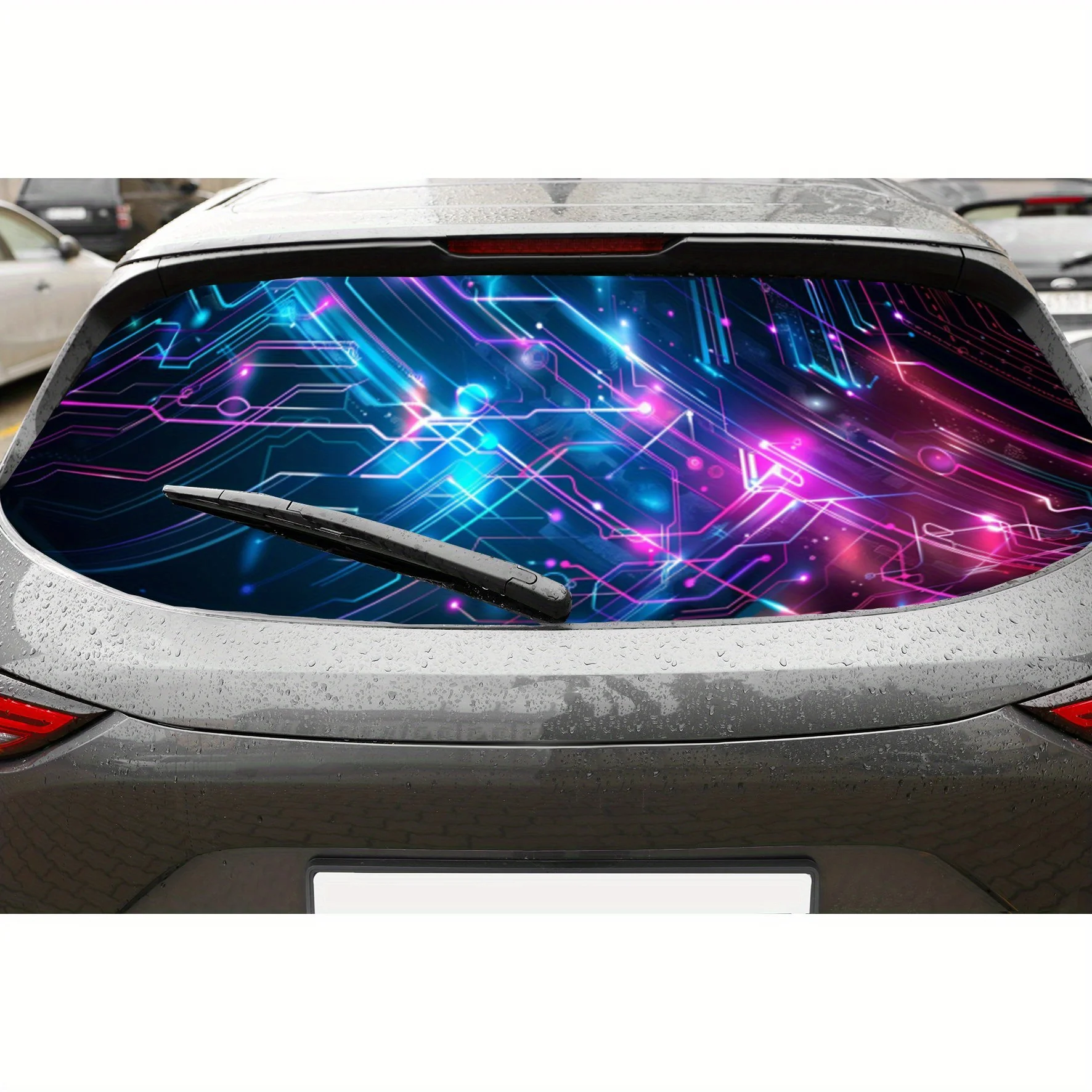 

Перфорированные автомобильные виниловые обертывания Cyberpunk Circuit из ПВХ, улучшающий конфиденциальность дизайн для заднего окна, наклейка на заднее лобовое стекло автомобиля для большинства