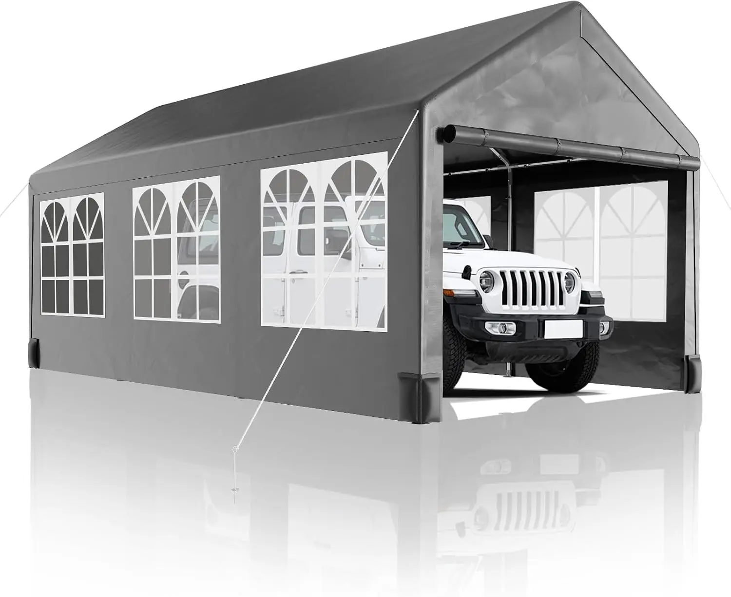 10X20Ft Carport, Heavy Duty Carport Canopy With 4 Load-Bearing Sandbags, Roll Up Mesh Window, Pe Waterproof Canopy, Reinforced