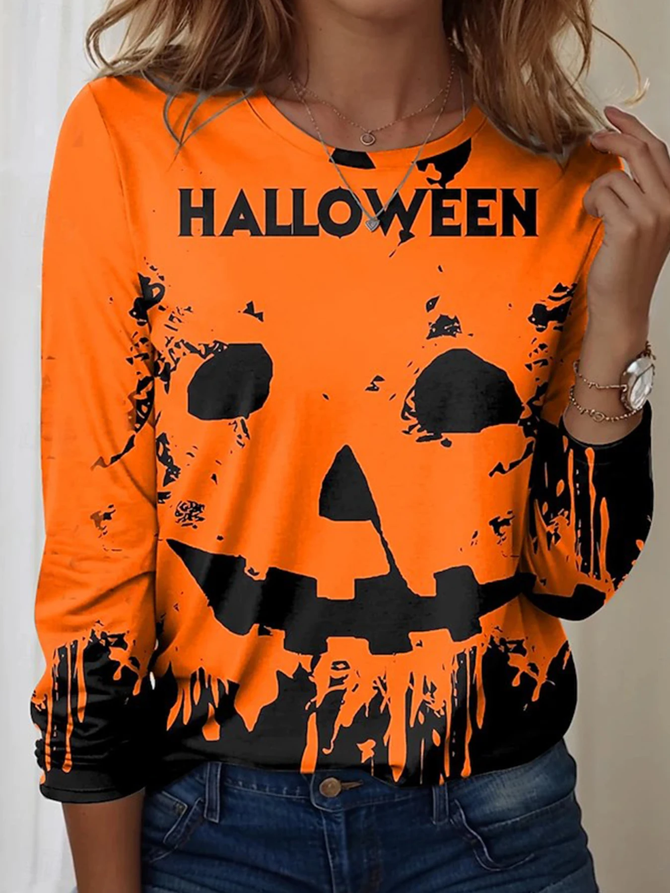 

Gothic Women’s T Shirt Halloween Ghost Graphic Pumpkin Pullover Tops Casual Long Sleeve Crew Neck Holiday Women’s Clothing