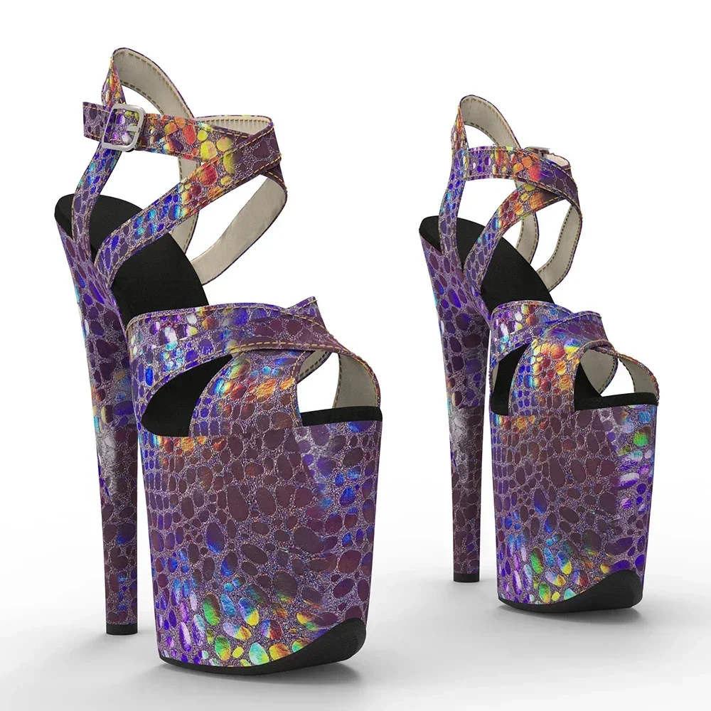 Leecabe 20cm/ 8inches  New  trend  Fashion  holography PU Upper platform  high heel sandals  pole dance shoes