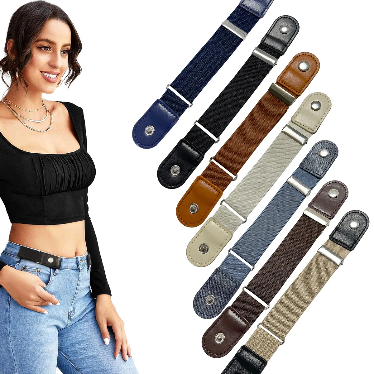 2 Stück verstellbarer, elastischer Gürtel ohne Schnalle, Unisex-Freizeit-Taillenzubehör für Jeans und Hosen – Detail 1