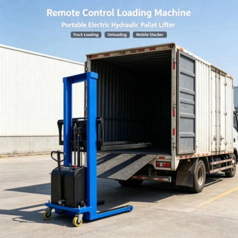Portable Electric Hydraulic Stacker Mobile Pallet Lifter Remote Control Warehouse Loading Unloading Machine