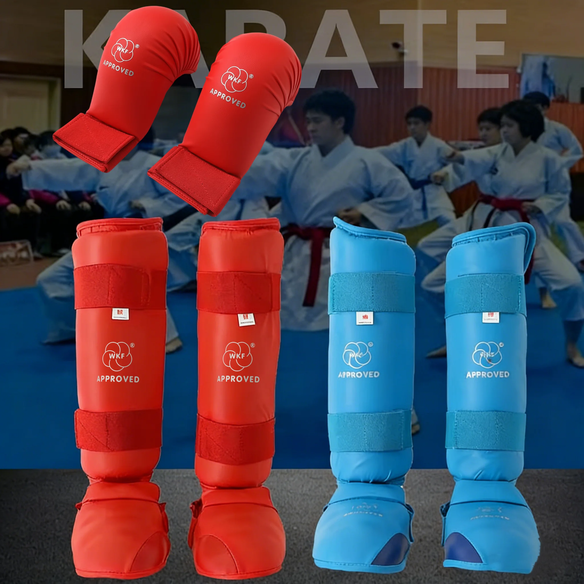 

WKF Karate Gloves Shin Pads Protectors Thickened Professional Boxing Gloves Hand Guard MMA Adult Kids Pouching Mitts Leg Protect