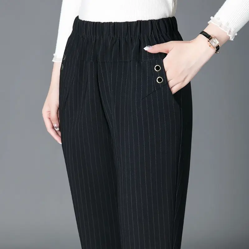 Pantaloni slim vintage da donna coreani moda primavera autunno streetwear nuovi pantaloni casual dritti scozzesi a vita alta elastici