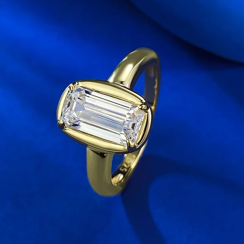 14K Gold Emerald Cut Lab Diamond Ring 100% Real 925 Sterling Silver Party Wedding Band Rings for Women Bridal Engagement Jewelry