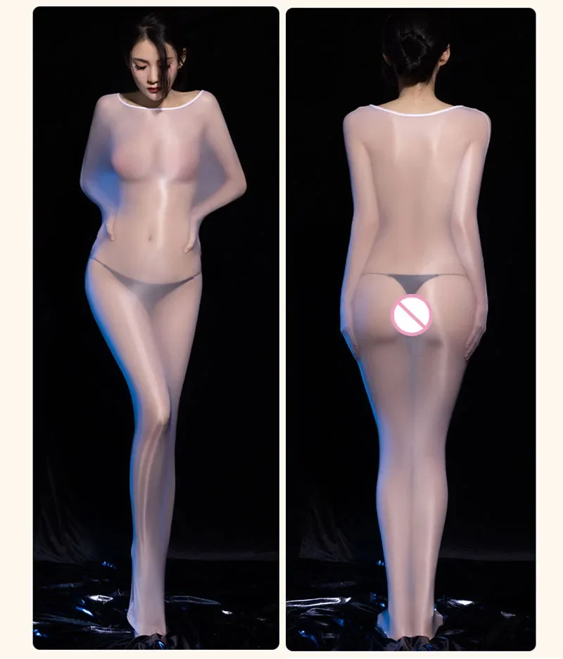 مثير المرأة شير لامعة مطاطا النايلون الجسم Encasement شرنقة مع رئيس الضميمة بوديستوكينج Bodyhose جوارب طويلة ارتداءها