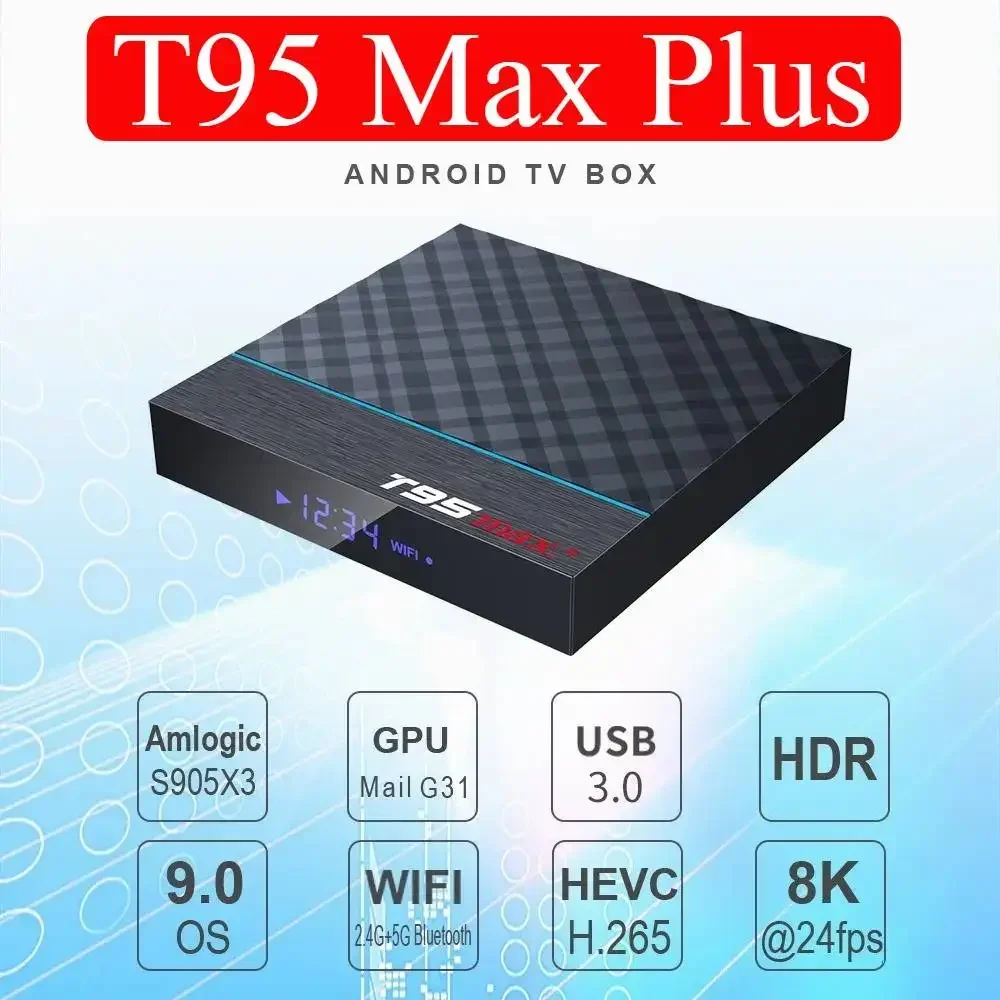 

8K 2.4G 5G Wifi TV Box Set T95 Max + Smart Tv Box Android 9.0 Amlogic S905X3 Top Box Media Player Support for Emuelec Games Kit