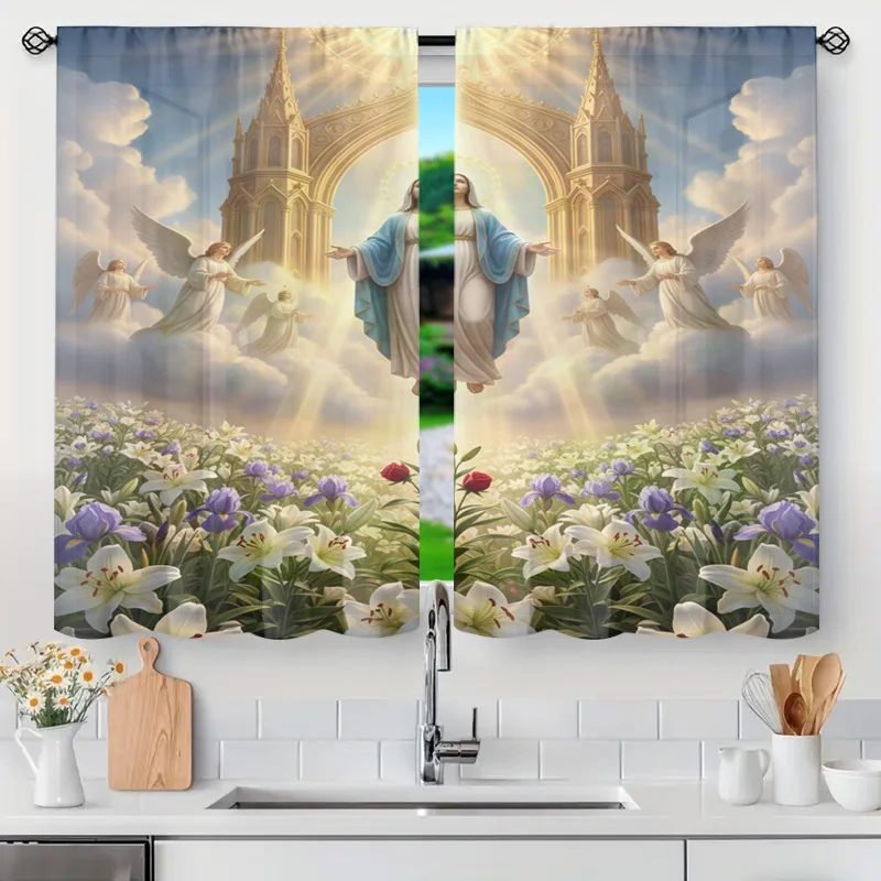 Ethereal Angelic Floral Shower Curtain Heavenly Light Archway Lilies Gothic Spiritual Bathroom Decor Privacy Window Cover