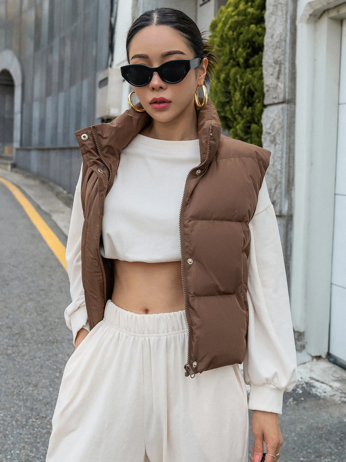 DAZY Damska Kamizelka z Zamkiem Błyskawicznym z Przodu w Leopardzi Wzór, Pikowana Kurtka Zimowa, Zimowe Ubrania Damskie, Zimowy Płaszcz Damski