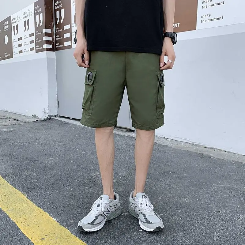 Invisible Open Crotch Outdoor Sex Cotton Shorts Overalls Men's Summer Straight Baggy Guard Pant Belt Pocket Sports Streetwear