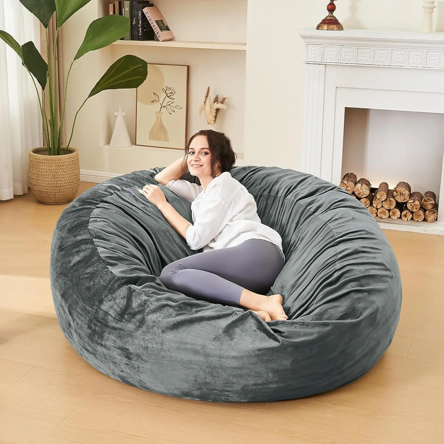 Memory Foam Furniture BeanBag Chair - Kids/Teens Sofa with Soft Micro Fiber Cover - Round Fluffy Couch for Living Room Bedroom C