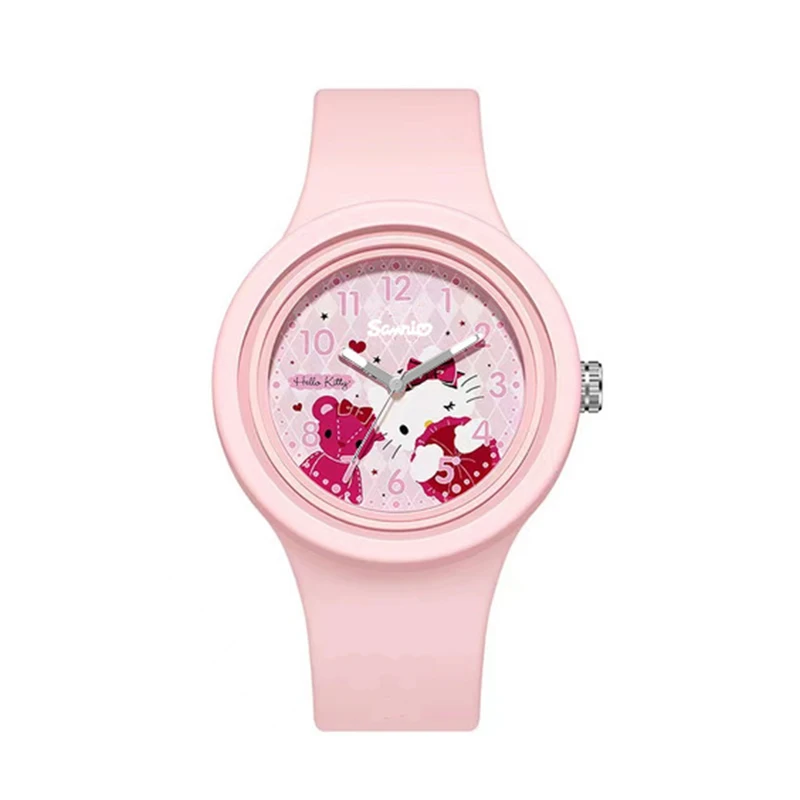 Miniso Anime Cartoon Sanrio Kuromi Melody Hello Kitty Cinnamoroll Silicone Round Quartz Student Watch Fashion Children Kids Gift