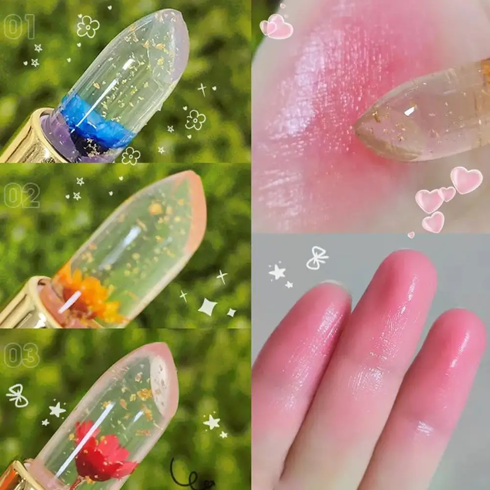 Flower Jelly Lipstick Temperature Color Changing Lip Balm Crystal Jelly Flower Lipstick Gloss Makeup Cosmetic Long Lasting