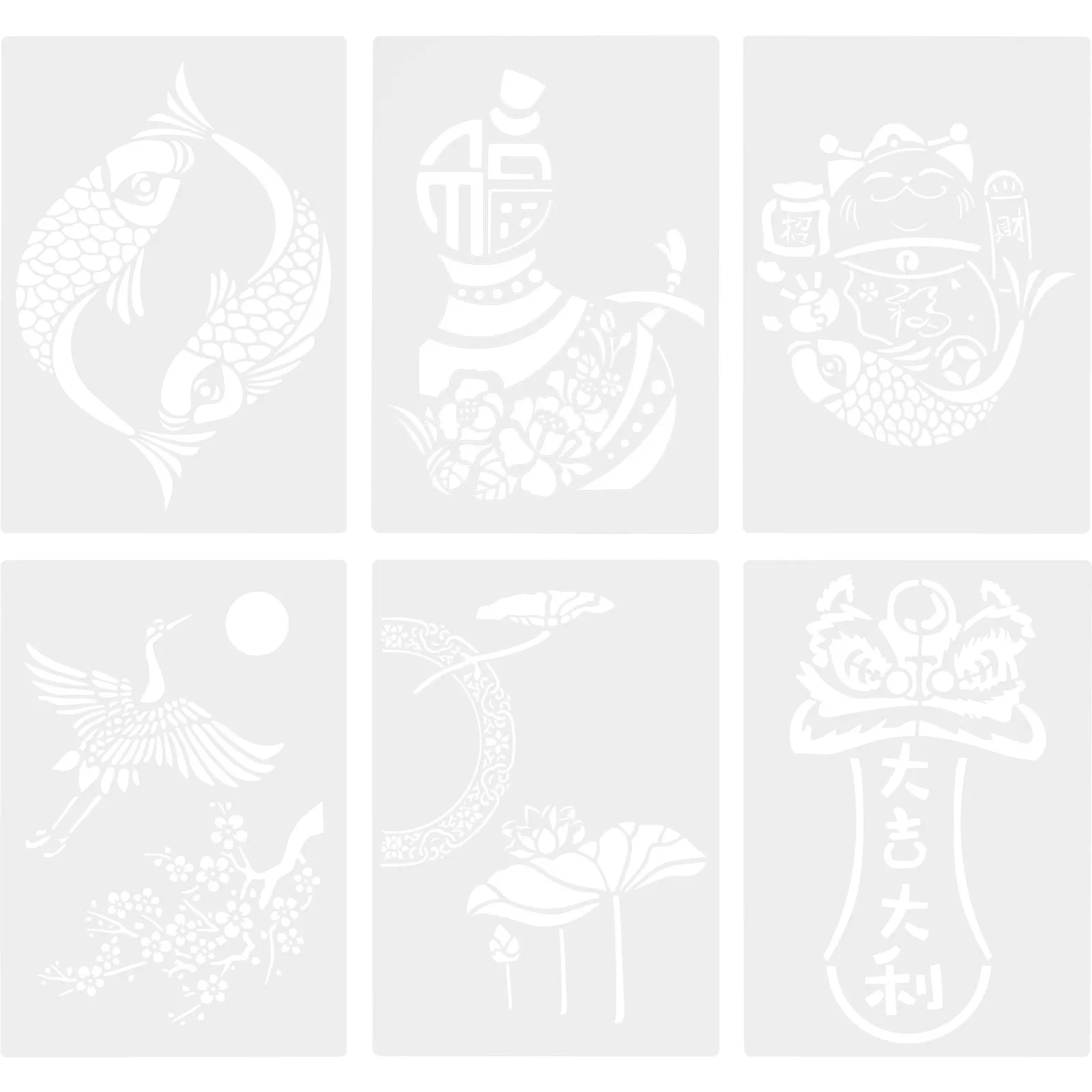 

Набор из 6 многоразовых трафаретов для росписи по дереву в китайском стиле, с ручной росписью, для праздничных поделок и создания весенних куплетов